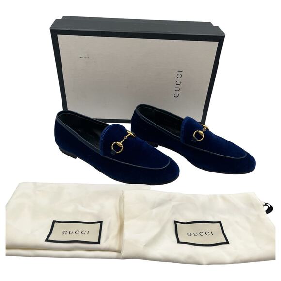 Gucci Jordaan Horsebit Malaga Kid Soft Velvet Loafers Shoes Cobalt Blue 36.5/6.5 - Picture 1 of 15